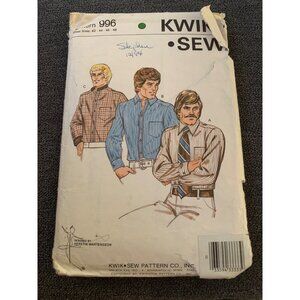 Kwik Sew Mens Long Sleeve Shirt Pattern #996 Size 42-44-46-48 Vintage Sewing Pat